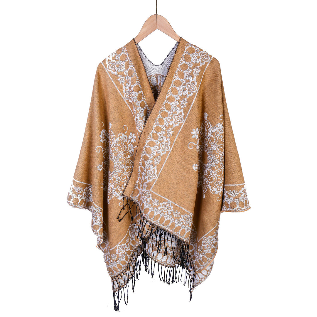 Damen Jacquard‑Poncho im Kimono‑Fall mit Fransensaum Shop Nory