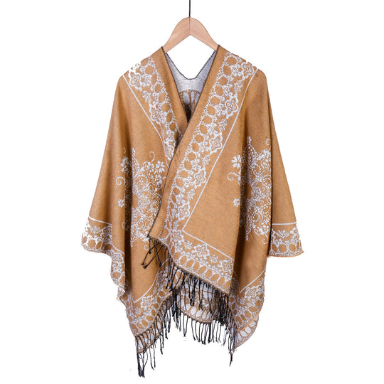 Damen Jacquard‑Poncho im Kimono‑Fall mit Fransensaum Shop Nory