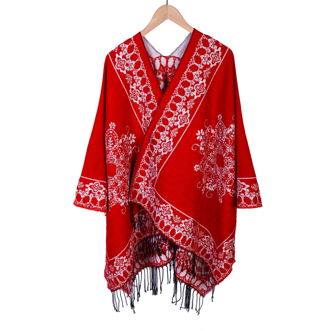 Damen Jacquard‑Poncho im Kimono‑Fall mit Fransensaum Shop Nory