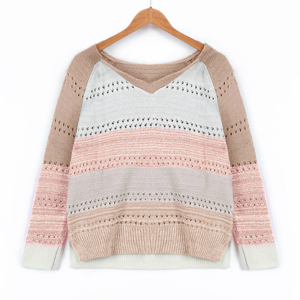 Damen Strickpullover mit V‑Ausschnitt, lockerem Oversize‑Schnitt und Ajour‑Muster Shop Nory