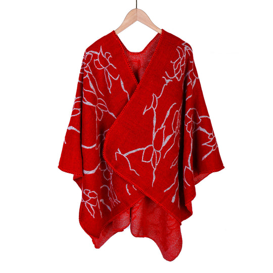 Damen Oversize-Strickruana mit floraler Kontraststickerei Shop Nory