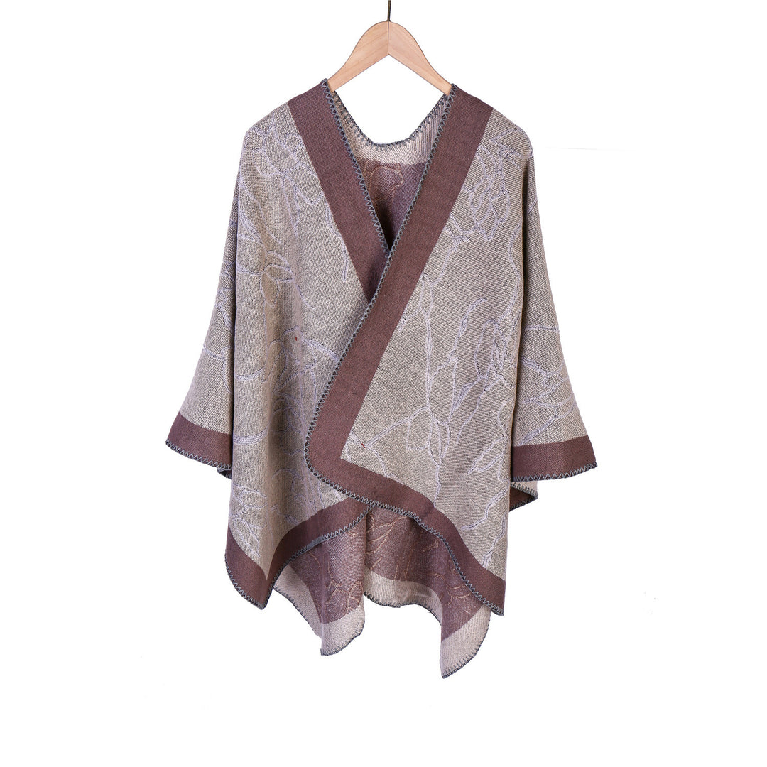 Damen Oversize-Strickruana mit floraler Kontraststickerei Shop Nory