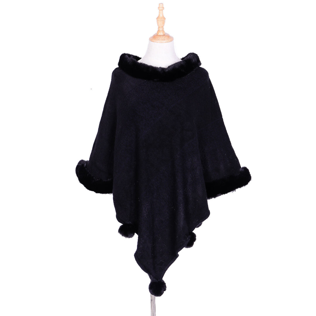 Damen Ruana-Poncho mit Kunstfellbesatz, Kaschmir-Touch und Bommel-Saum Shop Nory