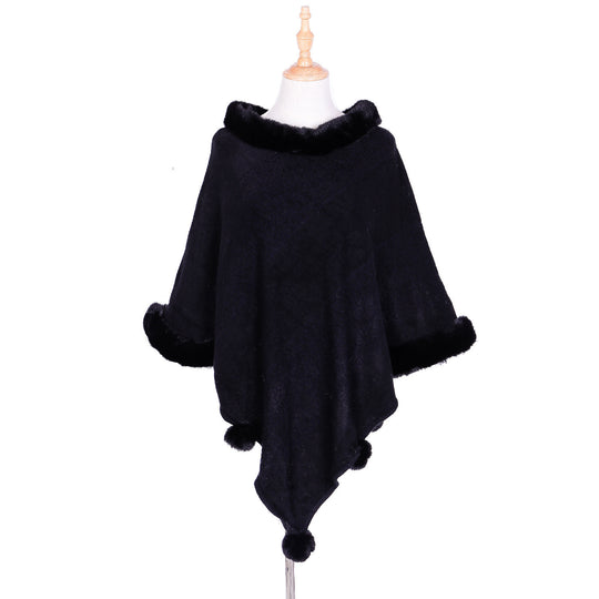 Damen Ruana-Poncho mit Kunstfellbesatz, Kaschmir-Touch und Bommel-Saum Shop Nory