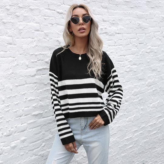 Damen Oversize-Feinstrickpullover mit Block- und Querstreifen Shop Nory