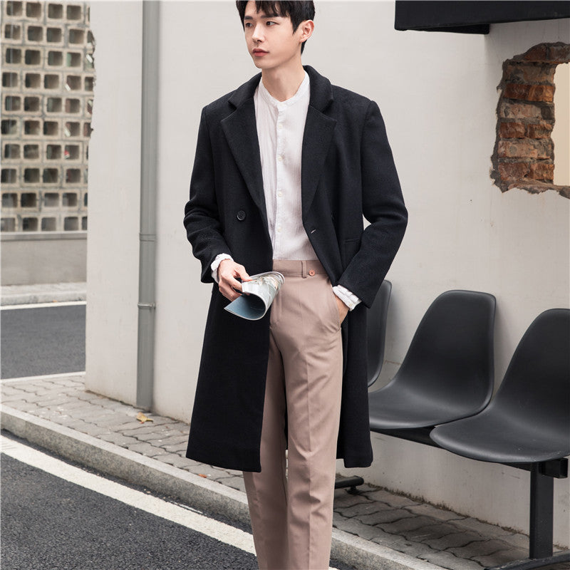 Herren Langmantel aus Wollmix mit Reverskragen und dezenter Knopfleiste Shop Nory