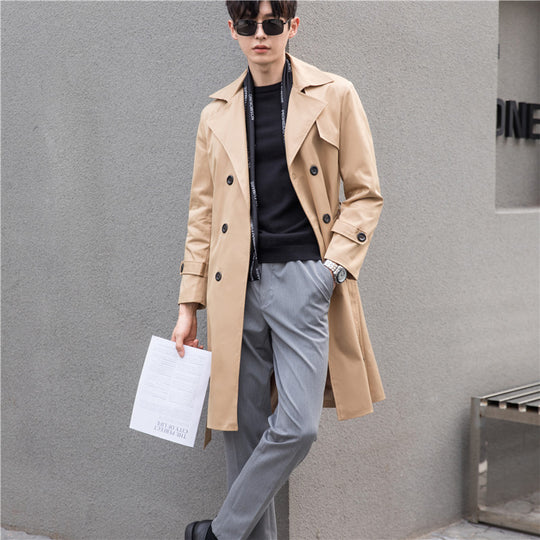 Herren Eleganter taillierter Trenchcoat mit doppelter Knopfleiste und Bindegürtel Shop Nory