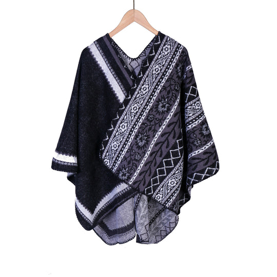 Damen Oversize-Ruana-Poncho mit Ornament-Jacquard und gehäkelter Kettelnaht Shop Nory