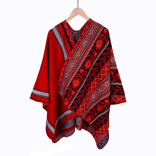 Damen Oversize-Ruana-Poncho mit Ornament-Jacquard und gehäkelter Kettelnaht Shop Nory