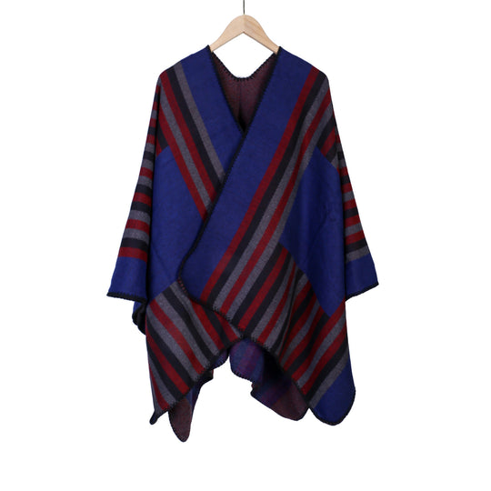 Damen Wendefreundliche Ruana im Oversize mit diagonalen Blockstreifen und dekorativer Zierkante Shop Nory