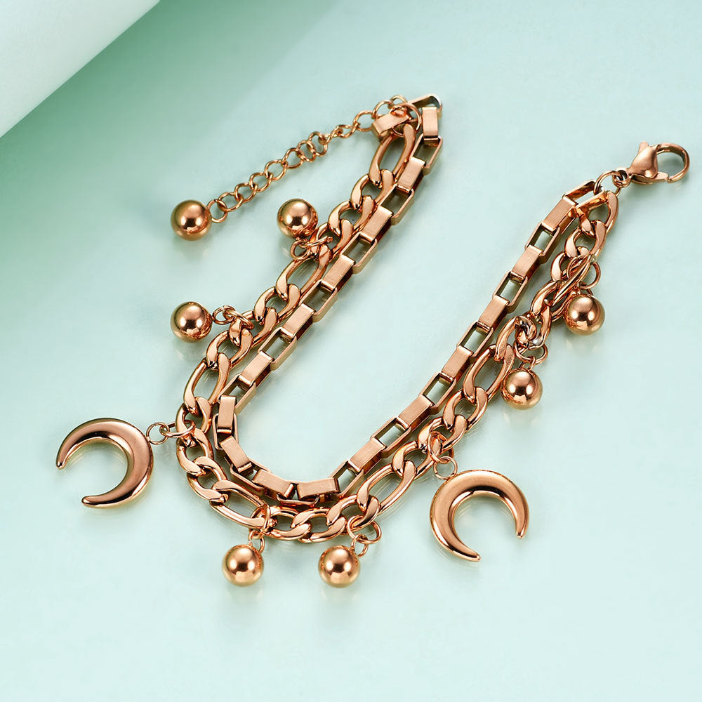 Damen Armband mit schimmernden Monden und filigranen Kettenelementen Shop Nory