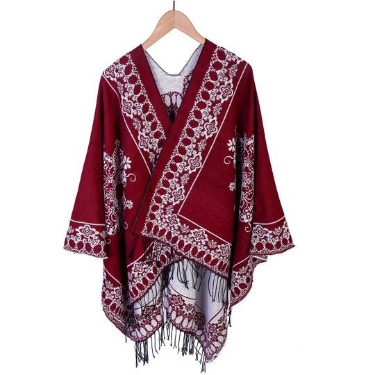 Damen Jacquard‑Poncho im Kimono‑Fall mit Fransensaum Shop Nory