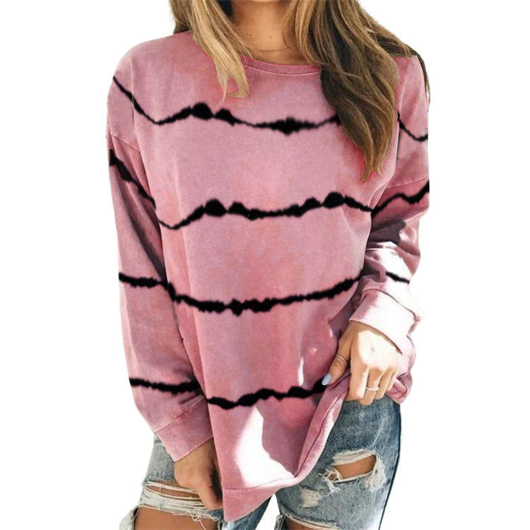 Damen Oversize Langarmshirt im Batik‑Look mit Rundhalsausschnitt und lockerer Passform Shop Nory