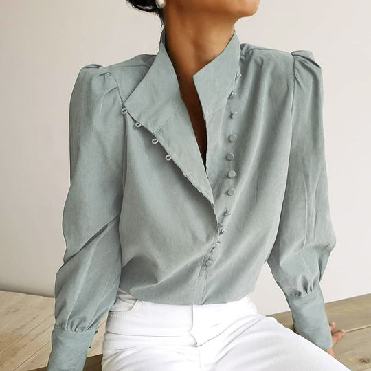 Viktorianisch Inspirierte Bluse mit Hohem Kragen