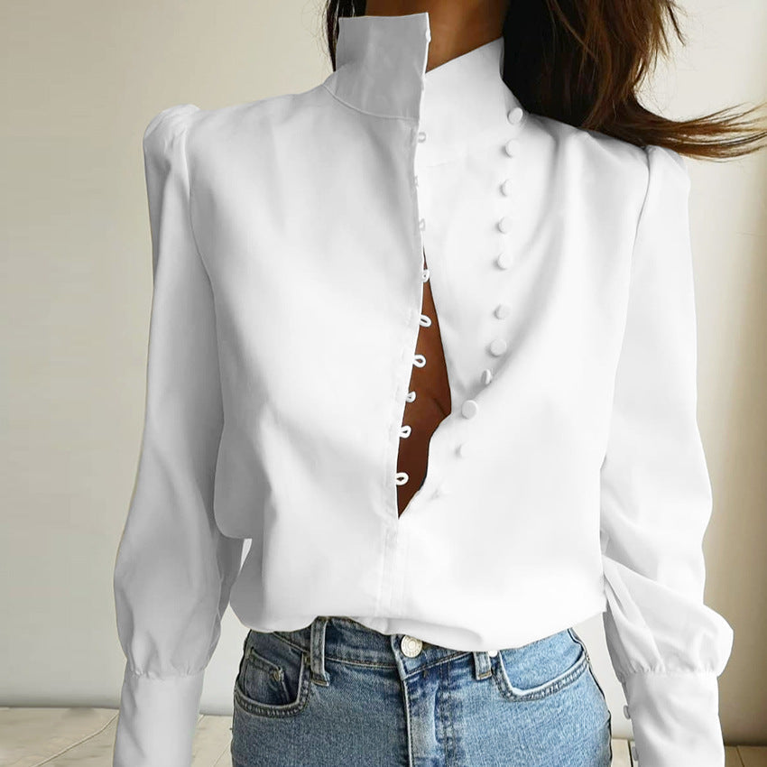 Viktorianisch Inspirierte Bluse mit Hohem Kragen