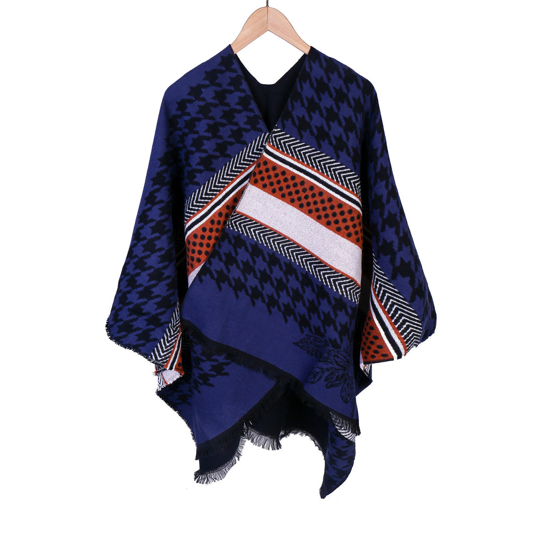 Damen Oversize-Ruana mit Hahnentritt-Jacquard und Fransensaum Shop Nory