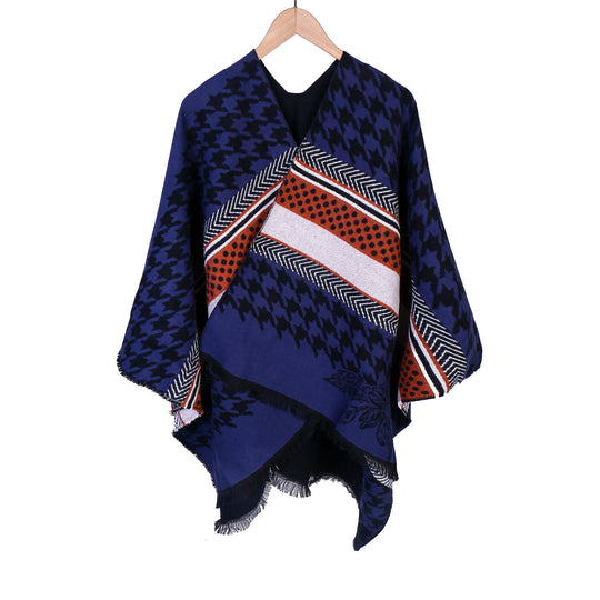 Damen Oversize-Ruana mit Hahnentritt-Jacquard und Fransensaum Shop Nory