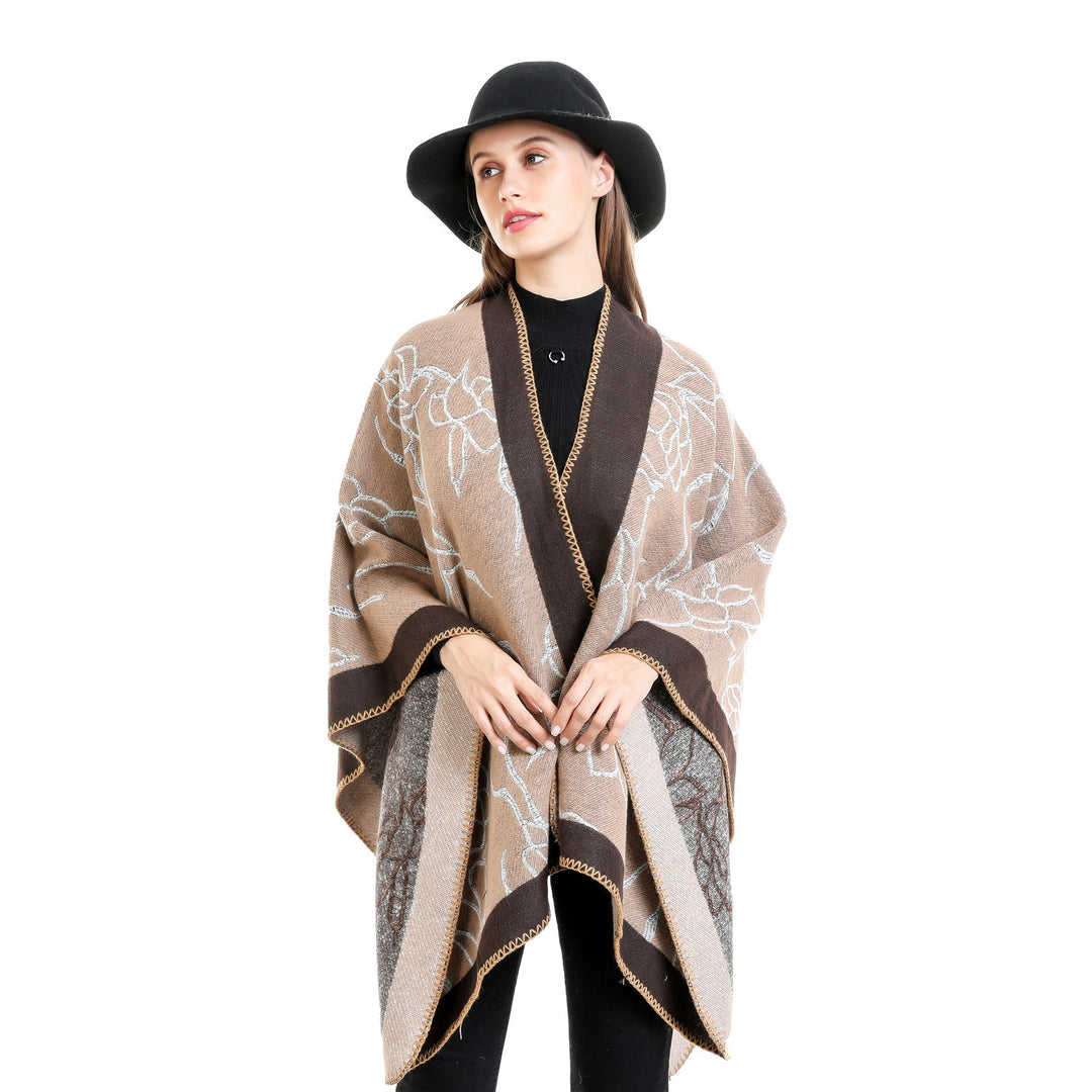 Damen Oversize-Strickruana mit floraler Kontraststickerei Shop Nory