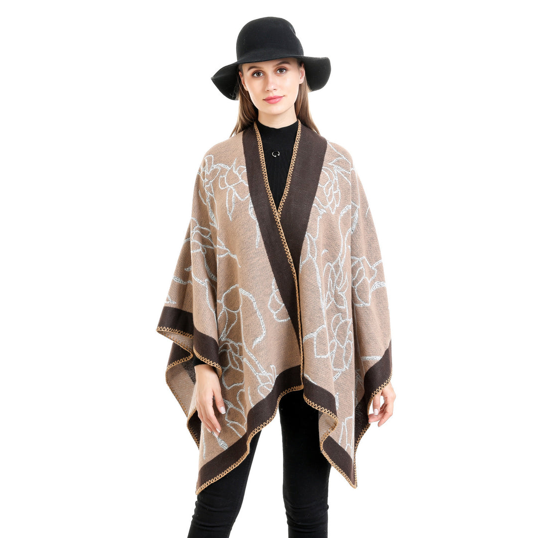 Damen Oversize-Strickruana mit floraler Kontraststickerei Shop Nory