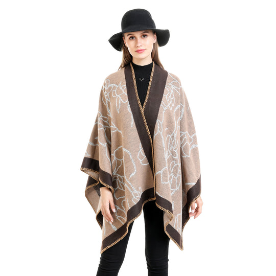 Damen Oversize-Strickruana mit floraler Kontraststickerei Shop Nory