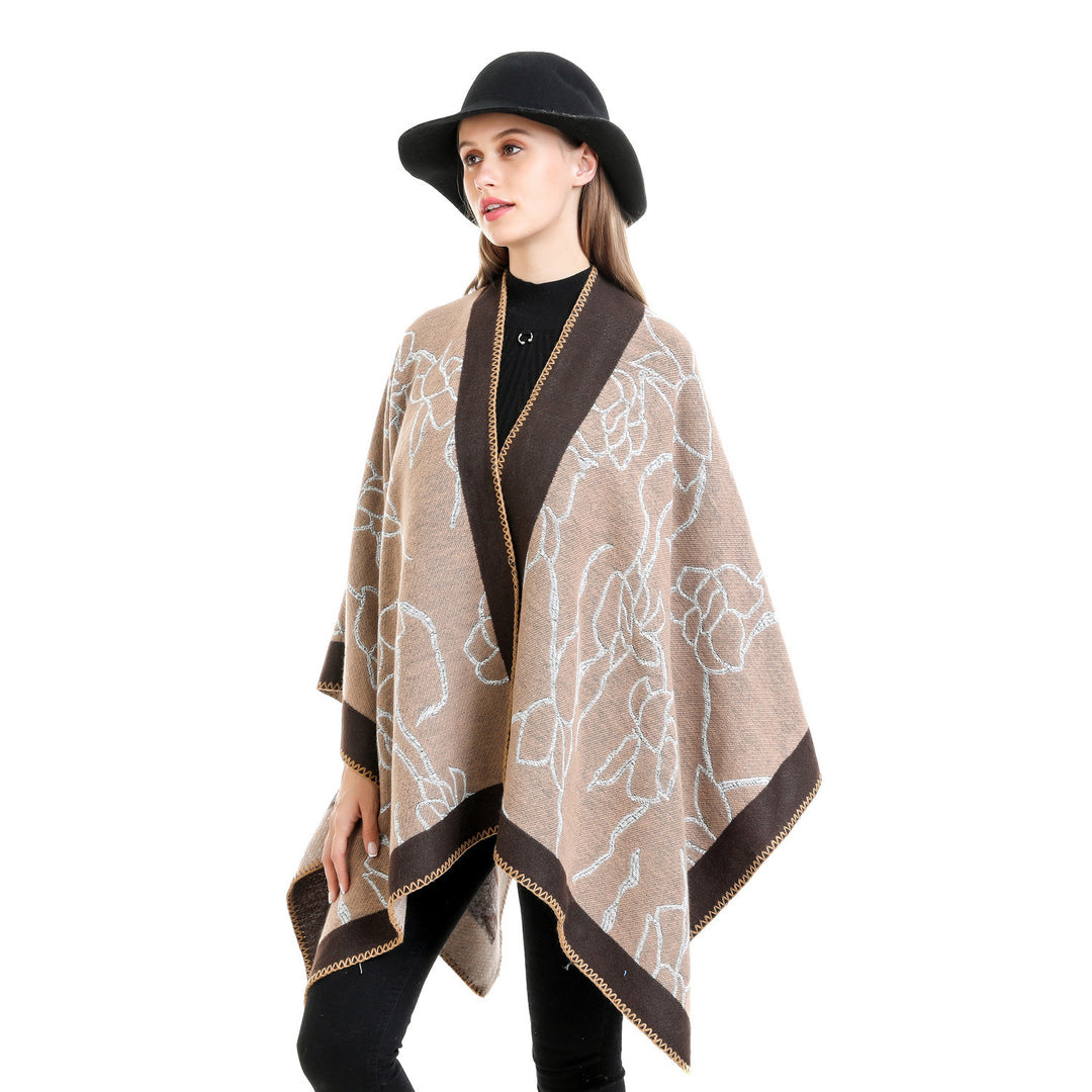 Damen Oversize-Strickruana mit floraler Kontraststickerei Shop Nory