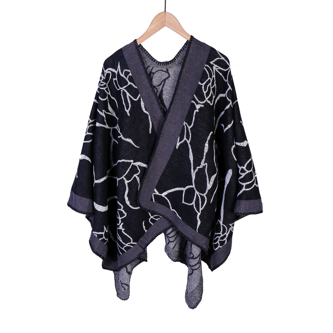 Damen Oversize-Strickruana mit floraler Kontraststickerei Shop Nory
