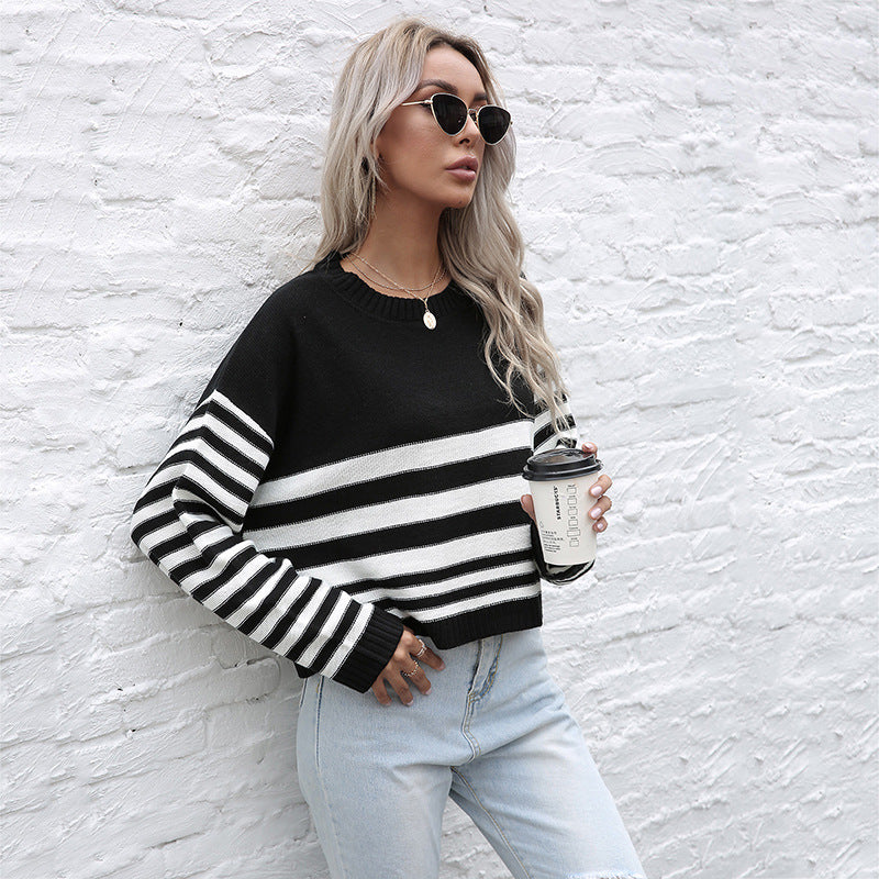 Damen Oversize-Feinstrickpullover mit Block- und Querstreifen Shop Nory