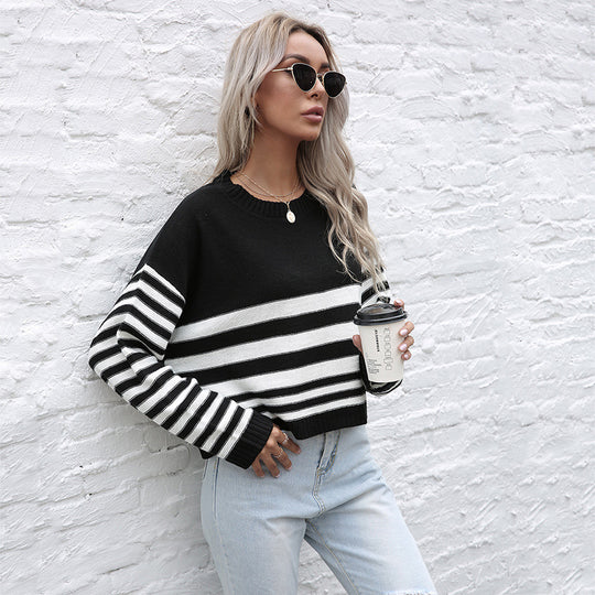 Damen Oversize-Feinstrickpullover mit Block- und Querstreifen Shop Nory