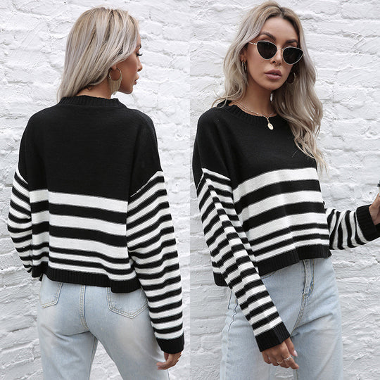 Damen Oversize-Feinstrickpullover mit Block- und Querstreifen Shop Nory