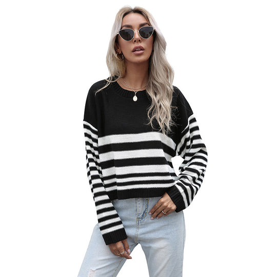 Damen Oversize-Feinstrickpullover mit Block- und Querstreifen Shop Nory