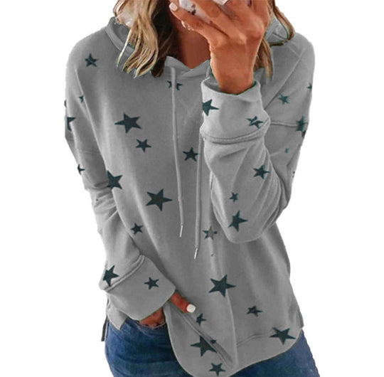 Damen Oversize-Kapuzenpullover aus weichem Baumwollmix mit Sternenprint Shop Nory