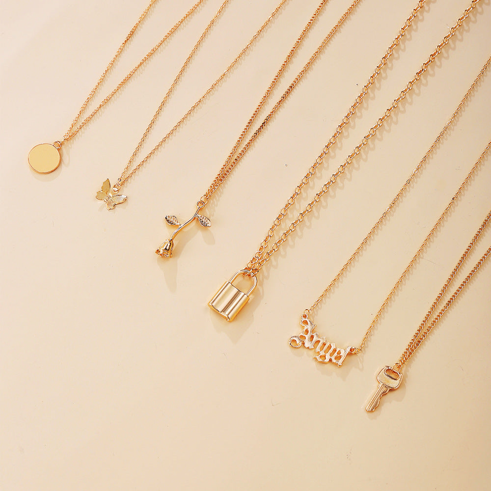 Damen mehrlagige Halskette mit individuellen Anhängern und geometrischen Designs Shop Nory