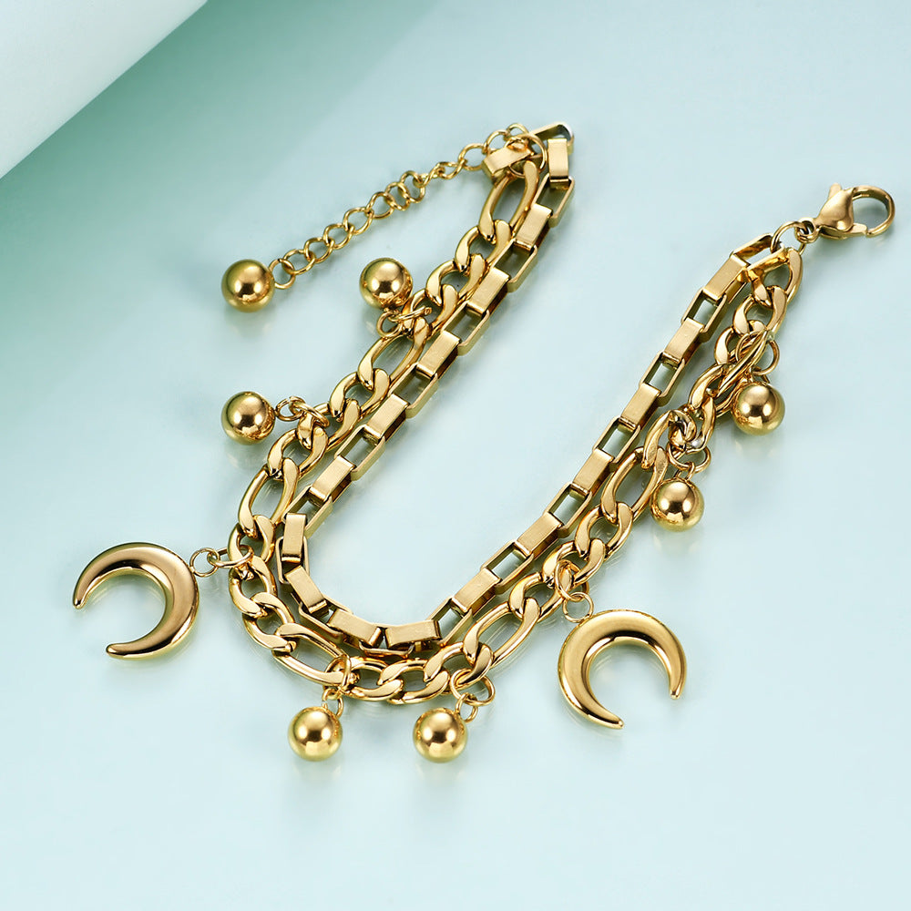 Damen Armband mit schimmernden Monden und filigranen Kettenelementen Shop Nory