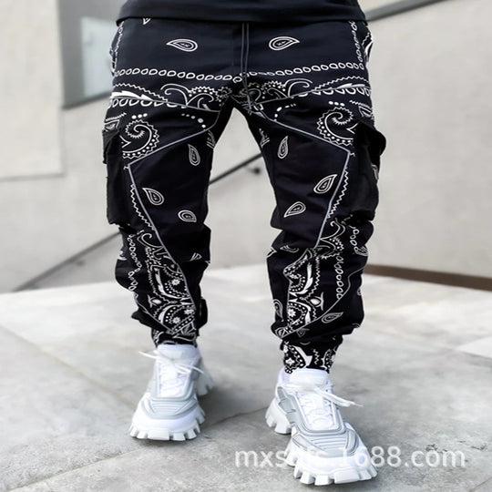 Herren Cargo-Jogginghose mit Bandana-Print, Kordelzug & Mehrfachtaschen Shop Nory