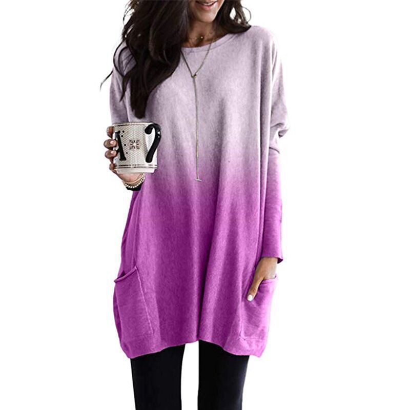 Damen nan oversized Ombre Stricktunika mit seitlichen Einschubtaschen und Rundhalsausschnitt Shop Nory