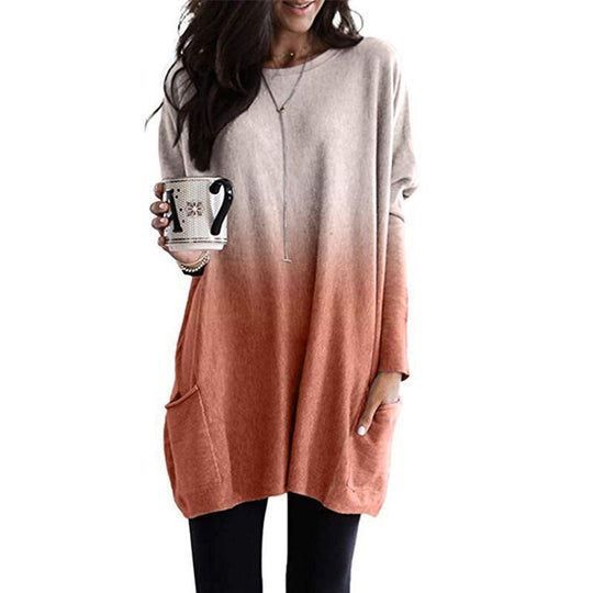 Damen nan oversized Ombre Stricktunika mit seitlichen Einschubtaschen und Rundhalsausschnitt Shop Nory