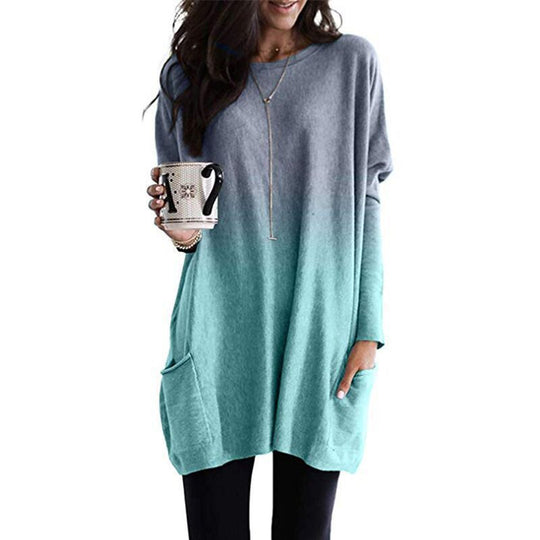 Damen nan oversized Ombre Stricktunika mit seitlichen Einschubtaschen und Rundhalsausschnitt Shop Nory