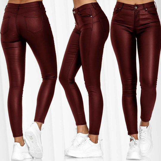 Damen Glattleder-Leggings mit hohem Bund und figurformendem Schnitt