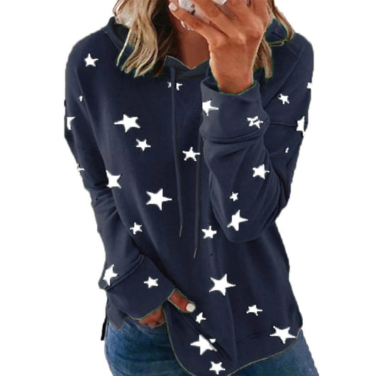 Damen Oversize-Kapuzenpullover aus weichem Baumwollmix mit Sternenprint Shop Nory