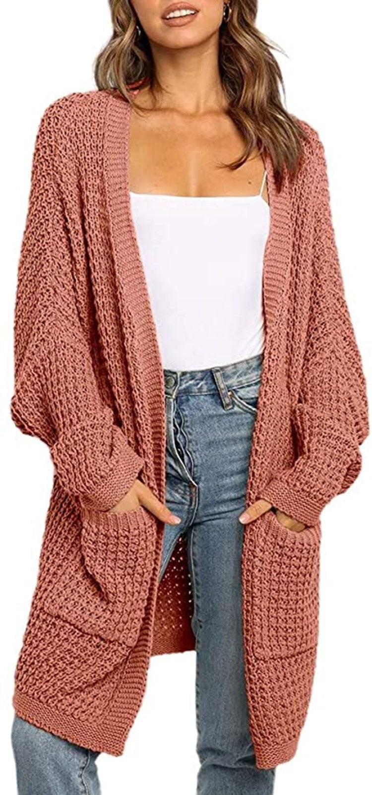 Damen Grobstrickjacke mit tiefen Taschen und lässiger Passform