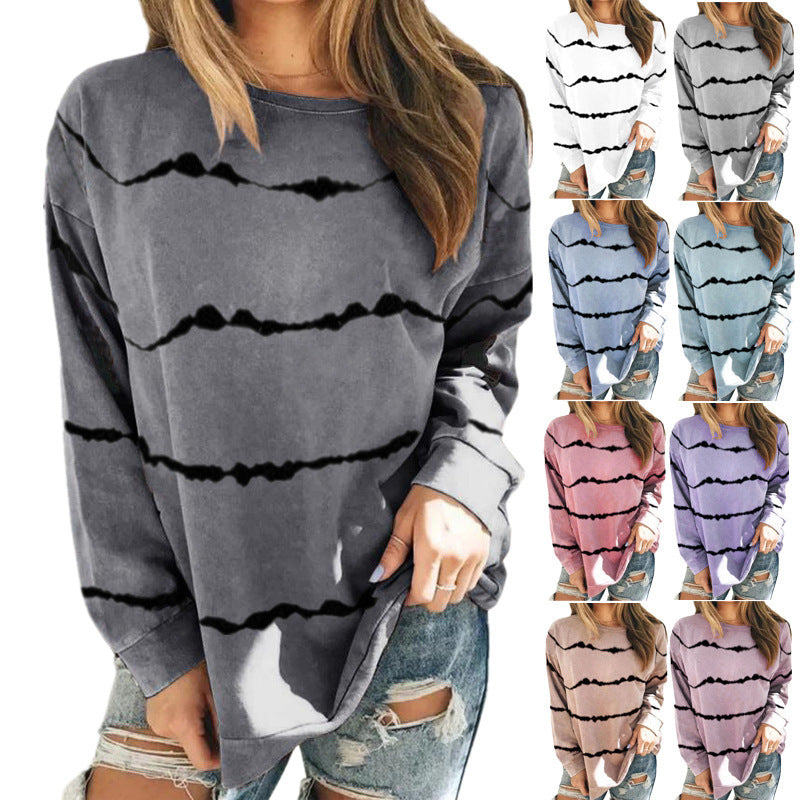 Damen Oversize Langarmshirt im Batik‑Look mit Rundhalsausschnitt und lockerer Passform Shop Nory