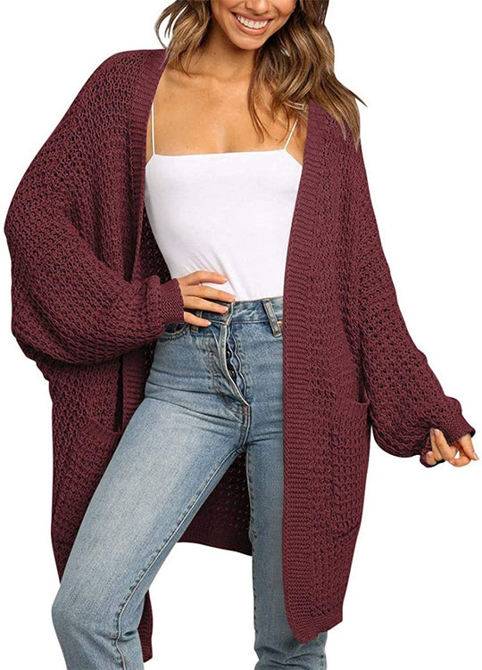 Damen Langer Offener Grobstrick-Cardigan im Cocoon-Schnitt mit Eingrifftaschen Shop Nory