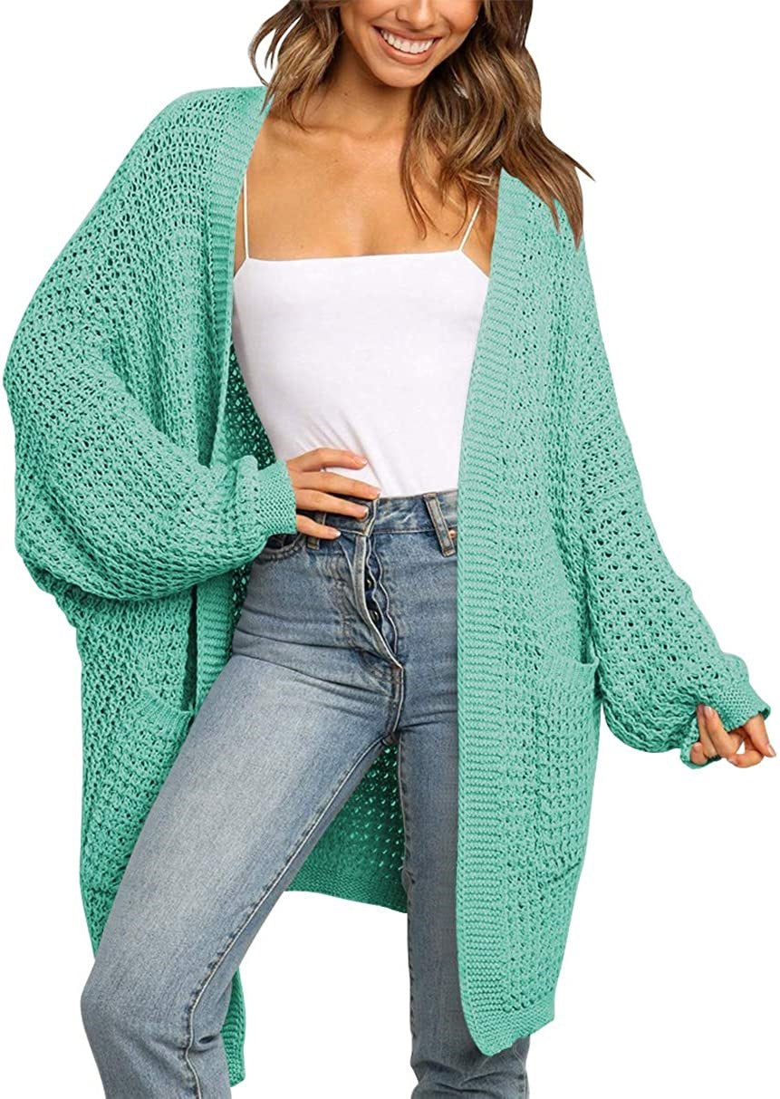 Damen Langer Offener Grobstrick-Cardigan im Cocoon-Schnitt mit Eingrifftaschen Shop Nory