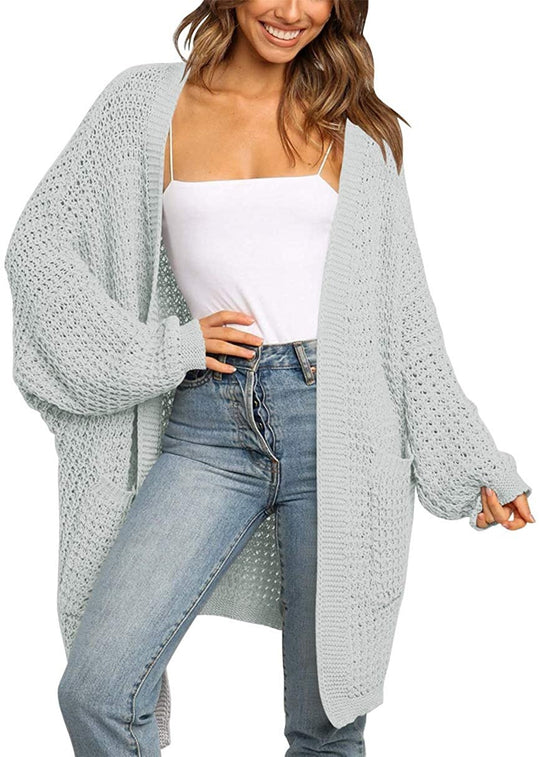 Damen Langer Offener Grobstrick-Cardigan im Cocoon-Schnitt mit Eingrifftaschen Shop Nory