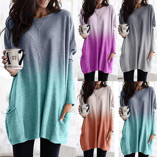 Damen nan oversized Ombre Stricktunika mit seitlichen Einschubtaschen und Rundhalsausschnitt Shop Nory
