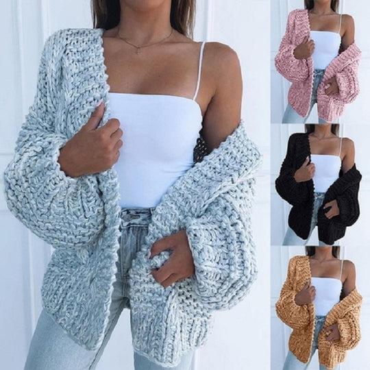 Damen Oversized Grobstrick-Cardigan mit Balloon-Ärmeln und offener Front Shop Nory