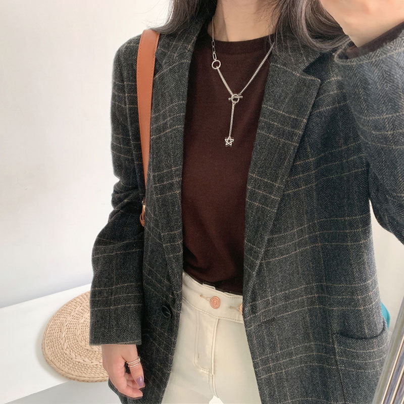 Damen karierten Blazer mit elegantem Schnitt Shop Nory