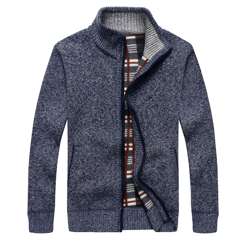 Herren Gefütterte Strick-Zipjacke mit Stehkragen und karierter Fleece-Innenseite Shop Nory