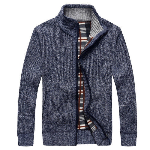 Herren Gefütterte Strick-Zipjacke mit Stehkragen und karierter Fleece-Innenseite Shop Nory
