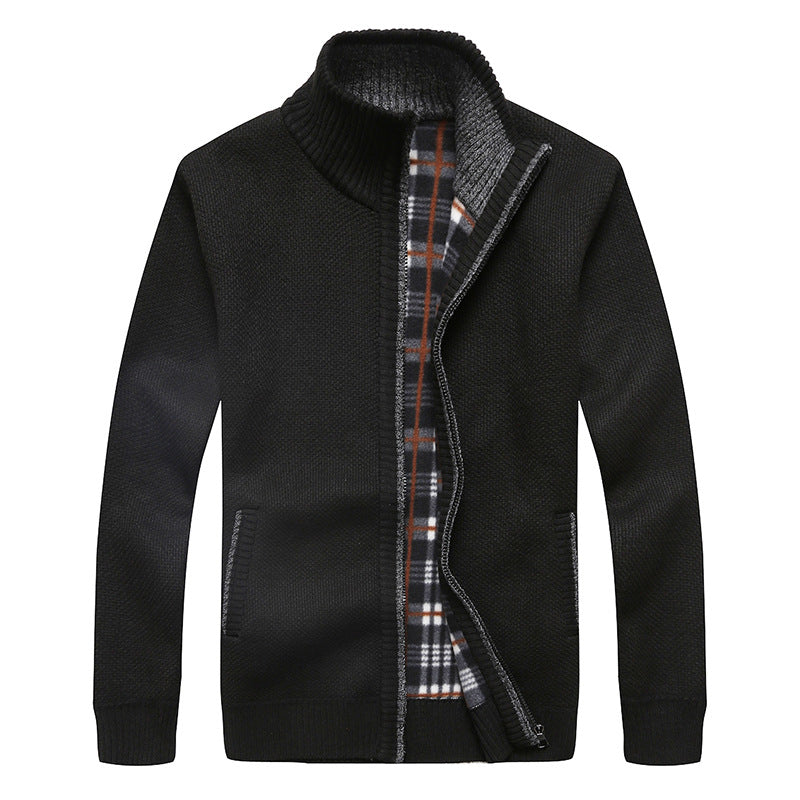 Herren Gefütterte Strick-Zipjacke mit Stehkragen und karierter Fleece-Innenseite Shop Nory